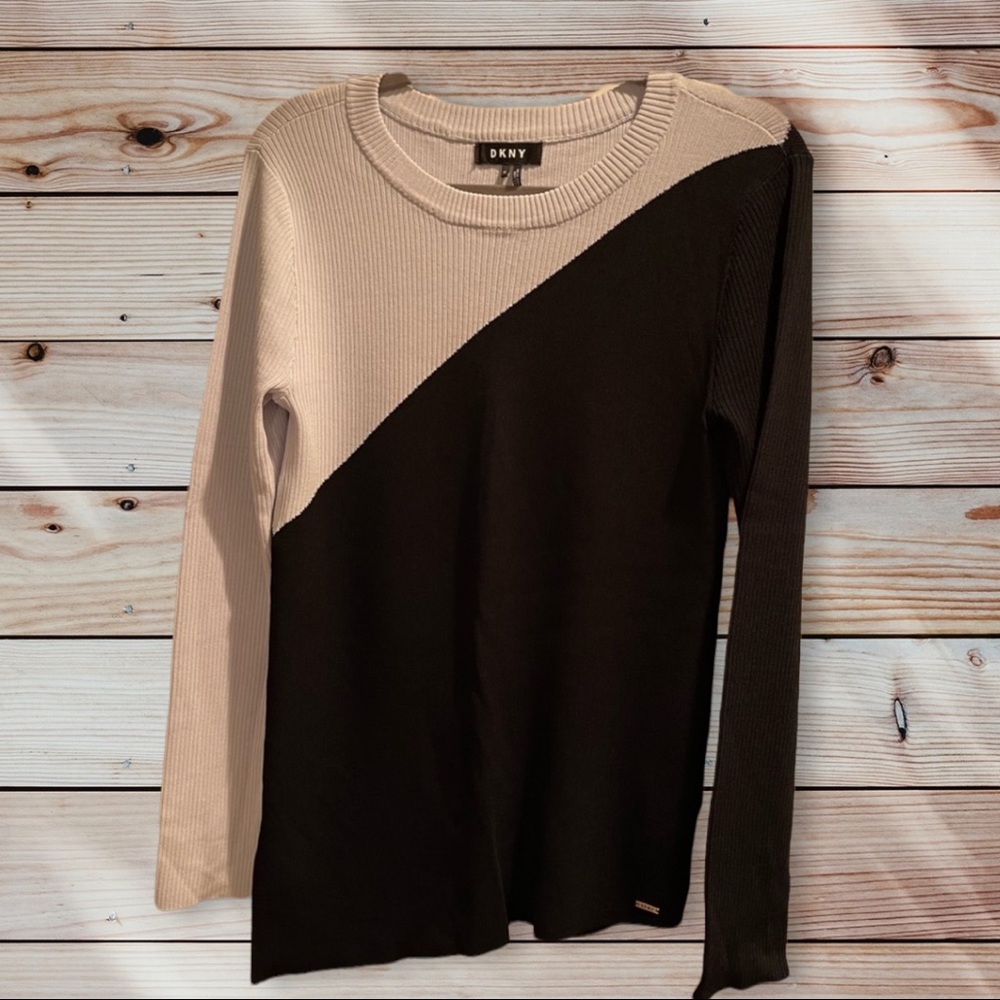 DKNY assymetrical hem colorblock sweater